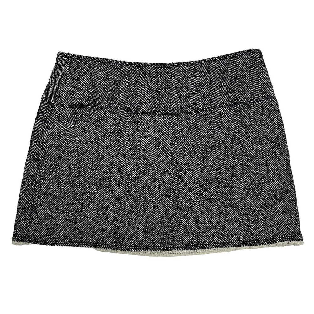 J. Crew Herringbone Y2K Tweed Wool Blend Mini Skirt w/ Raw Edge Womens Sz 14